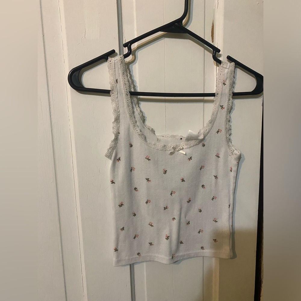 H&M White Floral Lace Tank Top y2k